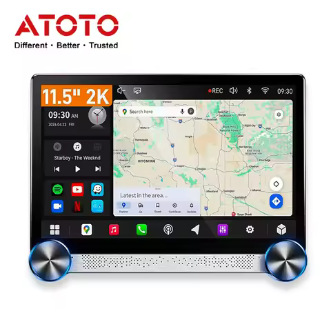 ATOTO 11.5 inch 2K QLED Display Screen Android Double Din Car Stereo with Knob 4G LTE Bluetooth DSP 