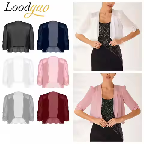 Chiffon Shrugs for Women Half Sleeve Shawls Wrap Open Front Ruffle Bolero Cardigan Evening Party Cap