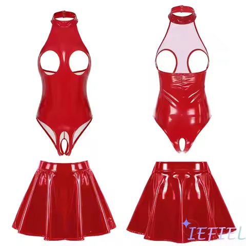 Women Pole Dance Show Suit Female Lingerie Night Club Performance Latex Set Bodysuit with Flared Min