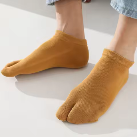 5 Pairs Couple Two Toe Tabi Socks Men Women Pure Cotton Breathable Solid 2 Finger Non-slip Invisible