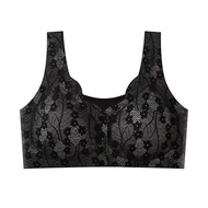 Plus Size Front Button Bra for Women Ice Silk Wireless Underwear Middle-Aged Thin Cup Lingerie Lace 