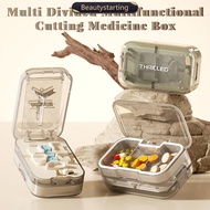 BEAUTYSTARTING Portable Double-Layer Pill Cutter 1/2 1/3 1/4 Precise Pill Cutting Medicine Organizer