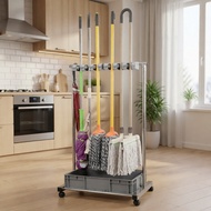 【In stock】Stainless Steel Floor-Mounted Mop Rack Broom Rack Mop Rack Mop Holder Cleaning Tools Stora