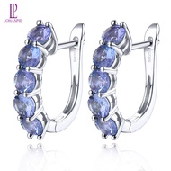 Lohaspie Jewelry Genuine 2.7 Carats Solid Sterling Silver 925 Hoop Earring Natural Tanzanite Hoop Ea