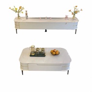 TV Cabinet Style White Slate Small Apartment Simple Modern Luxury Coffee Table Cabinet Cream Storage