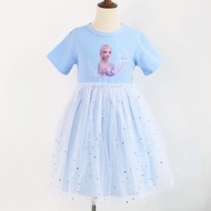 Princess Dress 2021 New  Frozen Elsa Anna Girls Fashion Dress Star Moon Sequins Cotton Yarn Skirt for Kids（3-8Y）