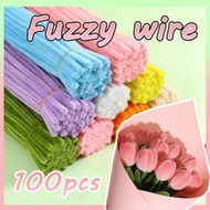 [Fuzzy Wire]100Pcs 8mm Extra Thick  Fuzzy Wire Set  Plush Flower Kit Handmade Decor Holiday Chenille