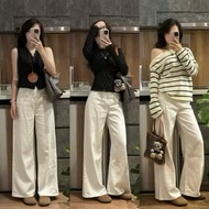 Beige white plain straight-leg jeans, straight-leg jeans