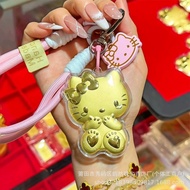 Gold KT Cat Keychain Pure Gold Lucky Hello Mobile Phone Pendant Bag Pendant Girlfriend Gift Jewelry 