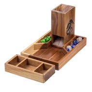 Wooden Magnetic Dice Tower with Dice Tray for Dungeons and Dragons - DND Accessories Dice Rolling Tr