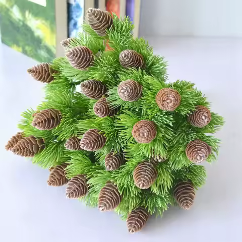 Artificial Plastic Pine 7 Branches Pine Nuts Cones Fake Plants Tree For Christmas Party Decoration F