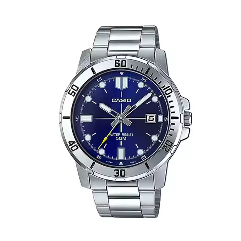 CASIO MTP-VD01D Quartz Watch for Men, Stainless Steel Bracelet, 50M Waterproof, Date Calendar, Sport