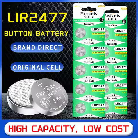 LIR2477 Rechargeable 3.6V Lithium Button Battery Replacement for CR2477 Car Key Fob with Charger USB