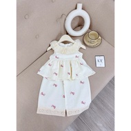 M68 Bộ quần áo in hình nơ babydoll cổ ren cho bé gái