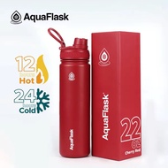AquaFlask 22oz Cherry Red Wide Mouth with Spout Lid Vacuum Insulated Drinking Water Aqua Flask