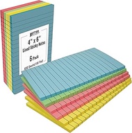 Lined Sticky Notes, 4 x 6, 6 Pack, 300 Sheets (50/Pad), Self Stick Notes with Lines, 4 Assorted Past
