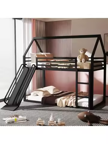 Loft Bed Double Bed, Solid Wood Low Loft Bed with Storage Drawer and Ladder, Modern Farmhouse Loft B