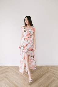 印花雪紡連身裙，夏日連身裙，海邊度假連身裙