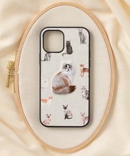 立體刺繡手機殼 iPhone 12/12pro PBAT PU合成皮革 貓咪x米白