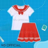 Stelan Blouse Anak Model Sekolah Jepang Stelan Blouse Anak Korea Blouse + Rok Payung Scuba List Prem