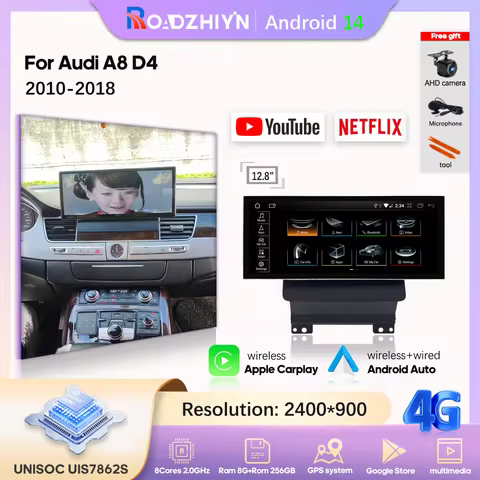 12.8inch 8Care For Audi A8 D4 D3 2003-2018 Car Multimedia Video Player GPS Navigation Android Auto C