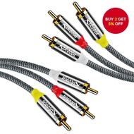 Riksoin Nylon Braided 3RCA AV Cable 6.6ft for Speaker Amplifier DVD Player HIFI Stereo Pro