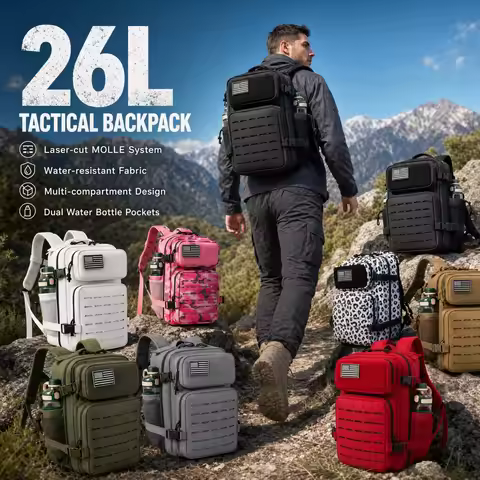 26L Tactical Backpack Men Women MOLLE Outdoor Survival Fitness Hiking Rucksack With Dual Double Cup