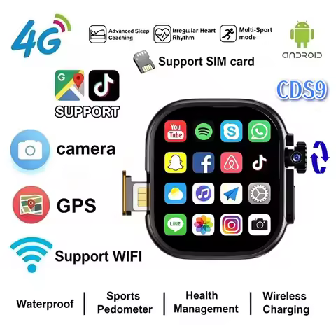 CDS9 S10 Android Smartwatch 4G Network SIM Card WiFi Rotary Camera Amoled Google Play Store Global V