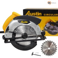 Austin เลื่อยวงเดือน 7 นิ้ว รุ่น 575 950w. มีไฟเลเซอร์ตีเส้นเพื่อความแม่นยำ ปรับองศาได้ ด้ามจับเสริม