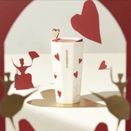 Starbucks 300ml Ballet Style Heart Full Cup Double-Layer Ceramic Desktop Mug with Lid Girl Gift