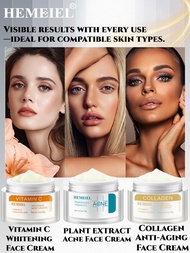 Face Cream Skincare Set | VC Brightening, Acne Clearing, Collagen Anti-Aging Moisturizer Kit for Glo