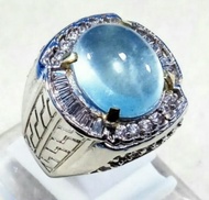 [[ cincin batu akik blue aquamarine