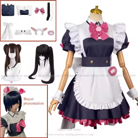 Anime Akiba Maid War Cosplay Costume Wig Wahira Nagomi/Mannen Ranko Maid Dress Headwear Ton Tokoton 