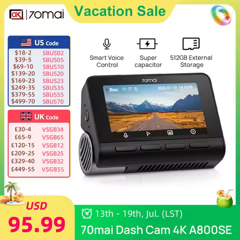 70mai 4K A800SE Dash Cam UHD 30fps HDR Support Dual-Channel 24H Parking HDR Supercapacitor Wifi 6 Vo