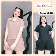 Big Size Women's Outfit Set Short Sleeve Polo Shirt with High Waist Shorts Elastic Waist Foam Fabric