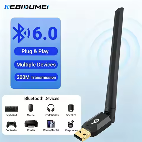 KEBIDUMEI USB Bluetooth Adapter Bluetooth 6.0 Dongle for PC Windows 10/11 Bluetooth Receiver for Mic