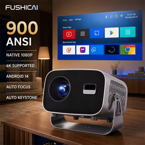 FUSHCAI Outdoor Projector A10 Portable Mini Projector with 360° Rotation 900 ANSI Native 720P 4K Com