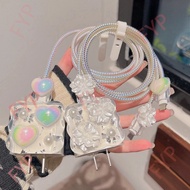 UNGU 1Set 5 PCS Charger Protector For Iphone 18w & 20w / Purple Transparent Butterfly Ribbon Anti-Fo