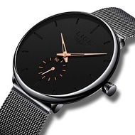 Lige บุรุษนาฬิกาสีดำอัลตร้าบางกันน้ำสแตนเลสนาฬิกาสำหรับผู้ชายแฟชั่นอนาล็อกควอตซ์นาฬิกาข้อมือสุภาพบุรุษ