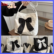 DILER Korean Style Shoulder Bags Bow Handbag Shopping Bag Reusable Canvas Bag Fashion Large Capacity Cute Crossbody Bags