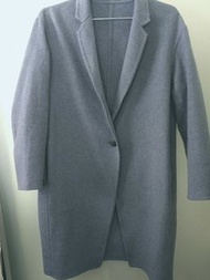 Uniqlo淡藍色輕軟氣質繭型羊毛大衣外套