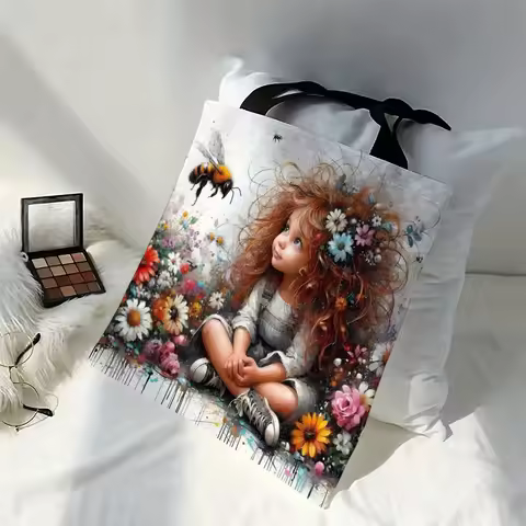 1pc Cute Cartoon Girl Design Schoolbags Student Gift Women's Handheld Shoulder Bag Eco Foldable Reus