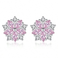 1 Pair Luxury 925 Sterling Silver Cherry Blossom Stud Earrings, Elegant For Daily Commute, Gold & Si