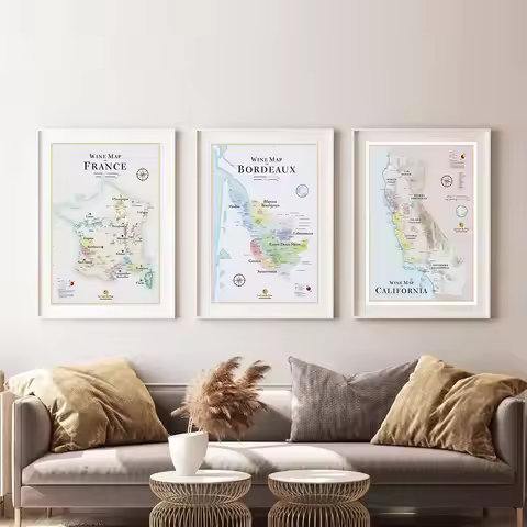 Spain Wine Map, Italy Wine Map,Wine Map of Bordeaux France Canvas Painting Wall Poster Art Prints Ho