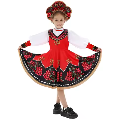 Kids Folk Dance Dress Girls Ashberry Russian Traditional National Costume