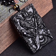 Kalung Batu Kwan Kong Kotak - Guan Yu Kuan Yu KwanKong Guan Gong Black Jade Square Pendant Fine Carv