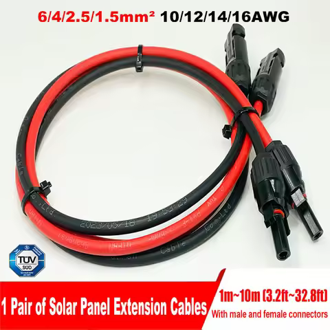 1-10M Solar Panel Extension Cable 16 10 6 4 2.5 1.5 mm² 6/8/10/12/14/15/16AWG Black and Red with Sol