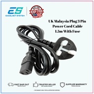 UK Malaysia Plug 3 Pin C13 Power Cord Cable 1.5m