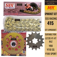 SSS RACING 415 HEAVY DUTY RXZ Y125Z LC135 LAGENDA CHAIN RANTAI GOLD EMAS STT SPROCKET SPOCKET SPOKET SPROKET SET STEEL