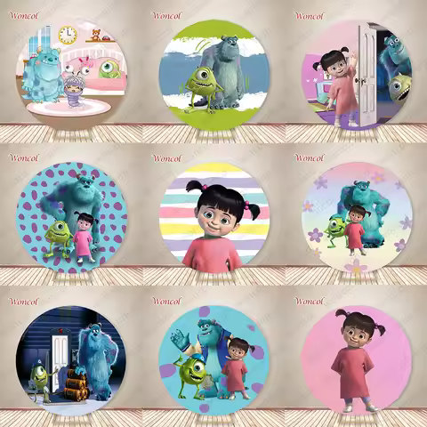 Monsters, Inc. Round Cover Girls Birthday Backdrop Mike Wazowski James P. Sullivan Boo Round Backdro